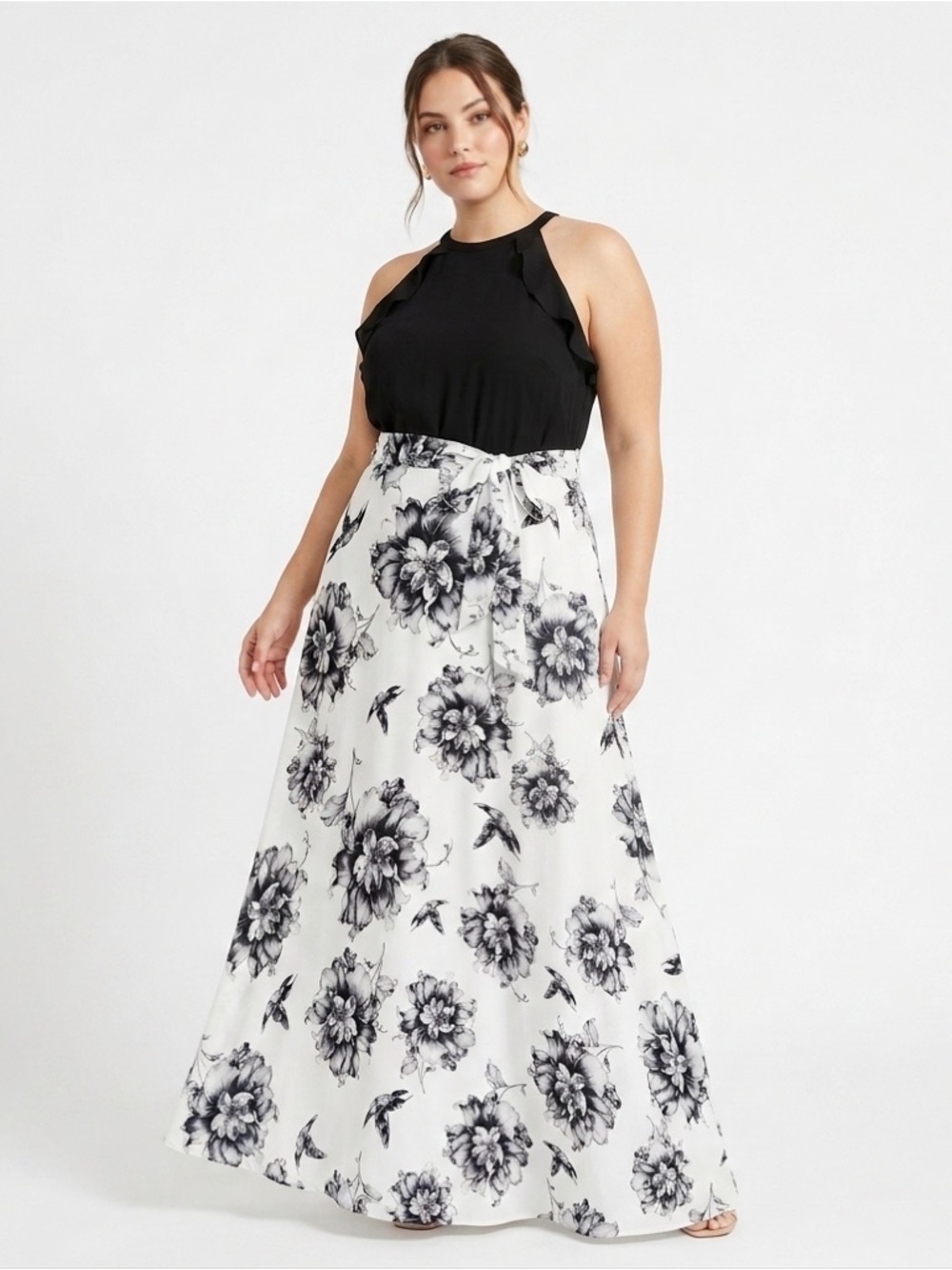 Leslie Fay Black and White Floral Maxi Dress